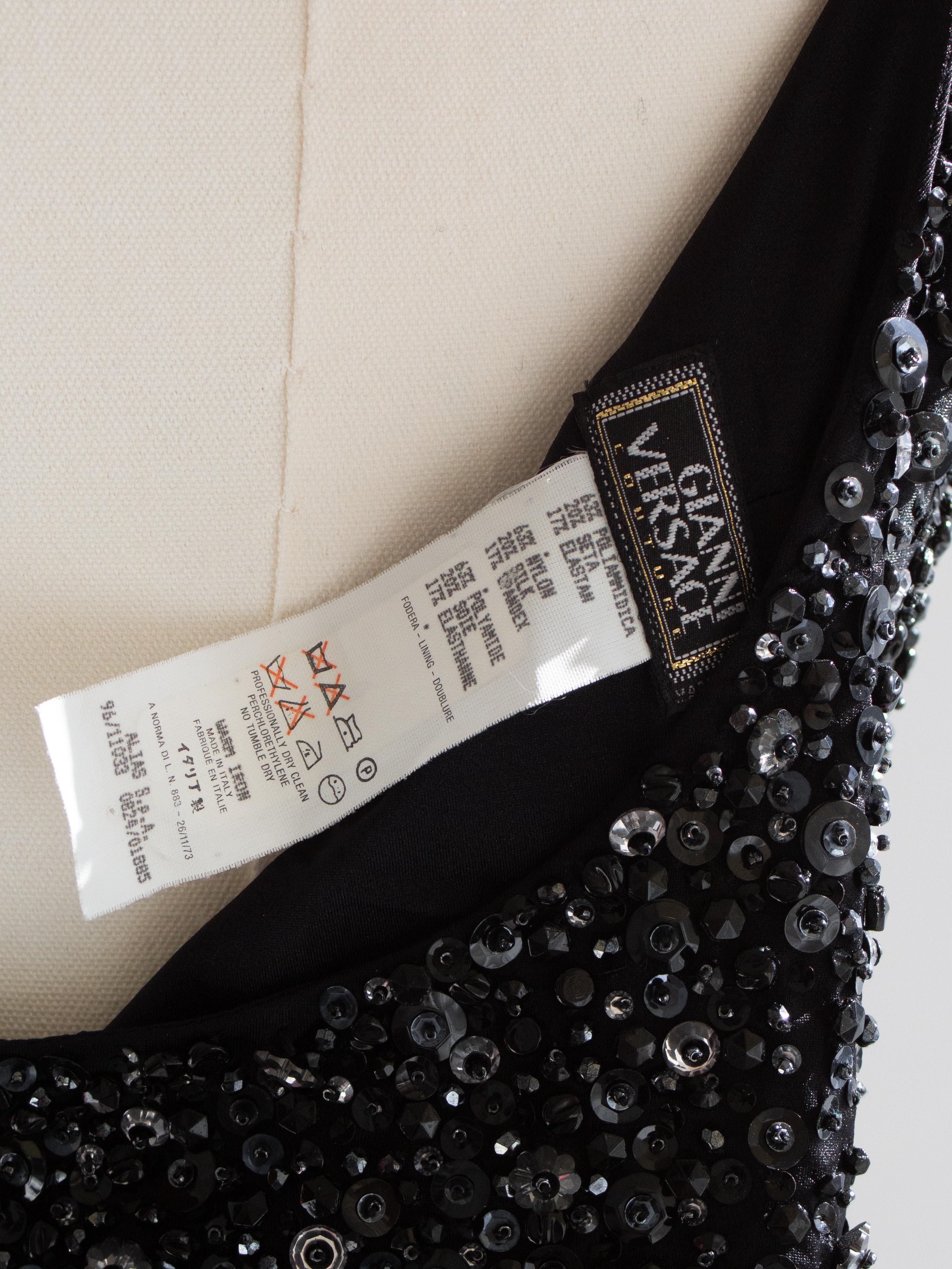 Rare Gianni Versace Couture S/S 1996 Black Embellished Mini Micro Dress For Sale 10