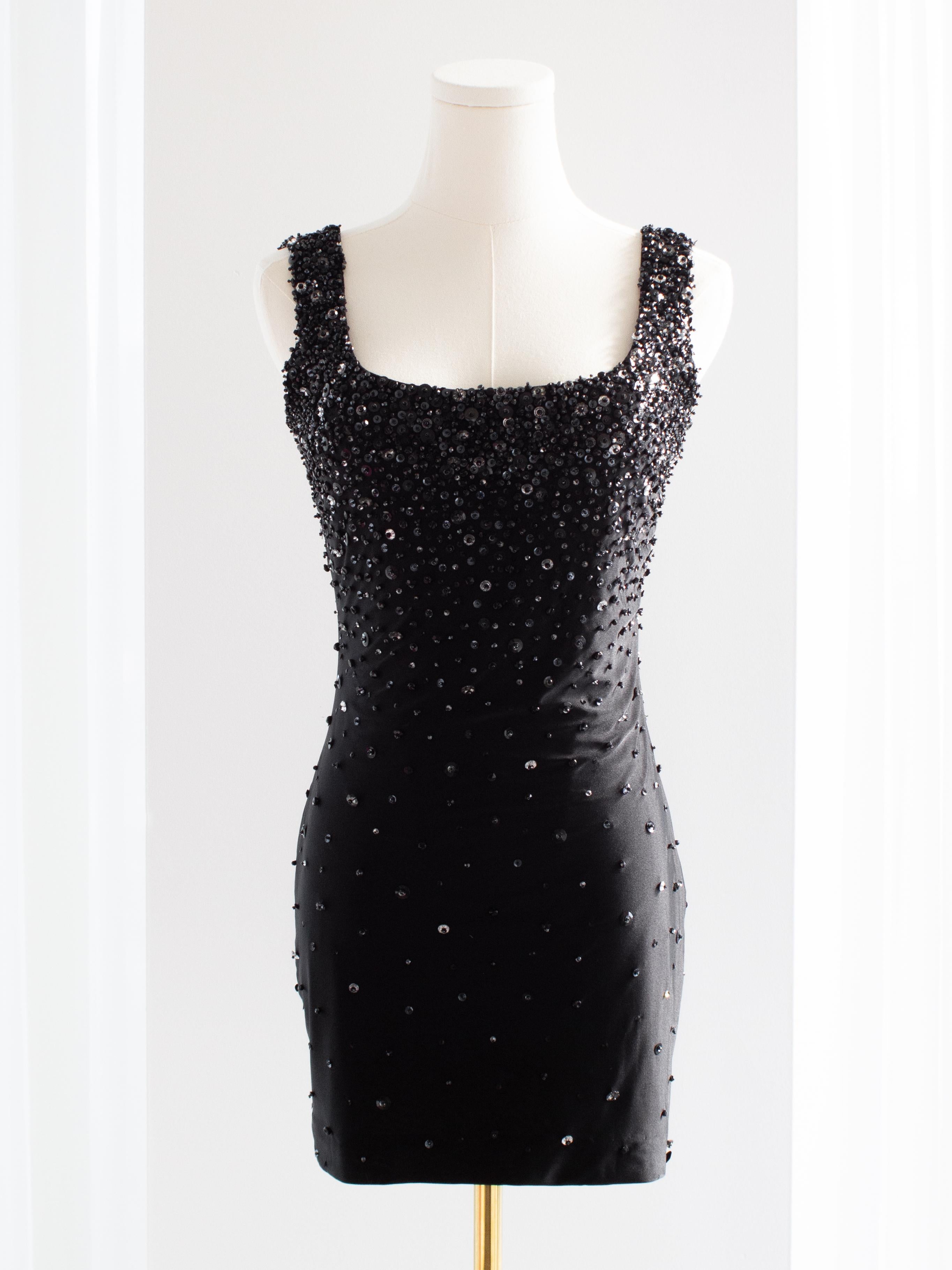 Rare Gianni Versace Couture S/S 1996 Black Embellished Mini Micro Dress For Sale 2
