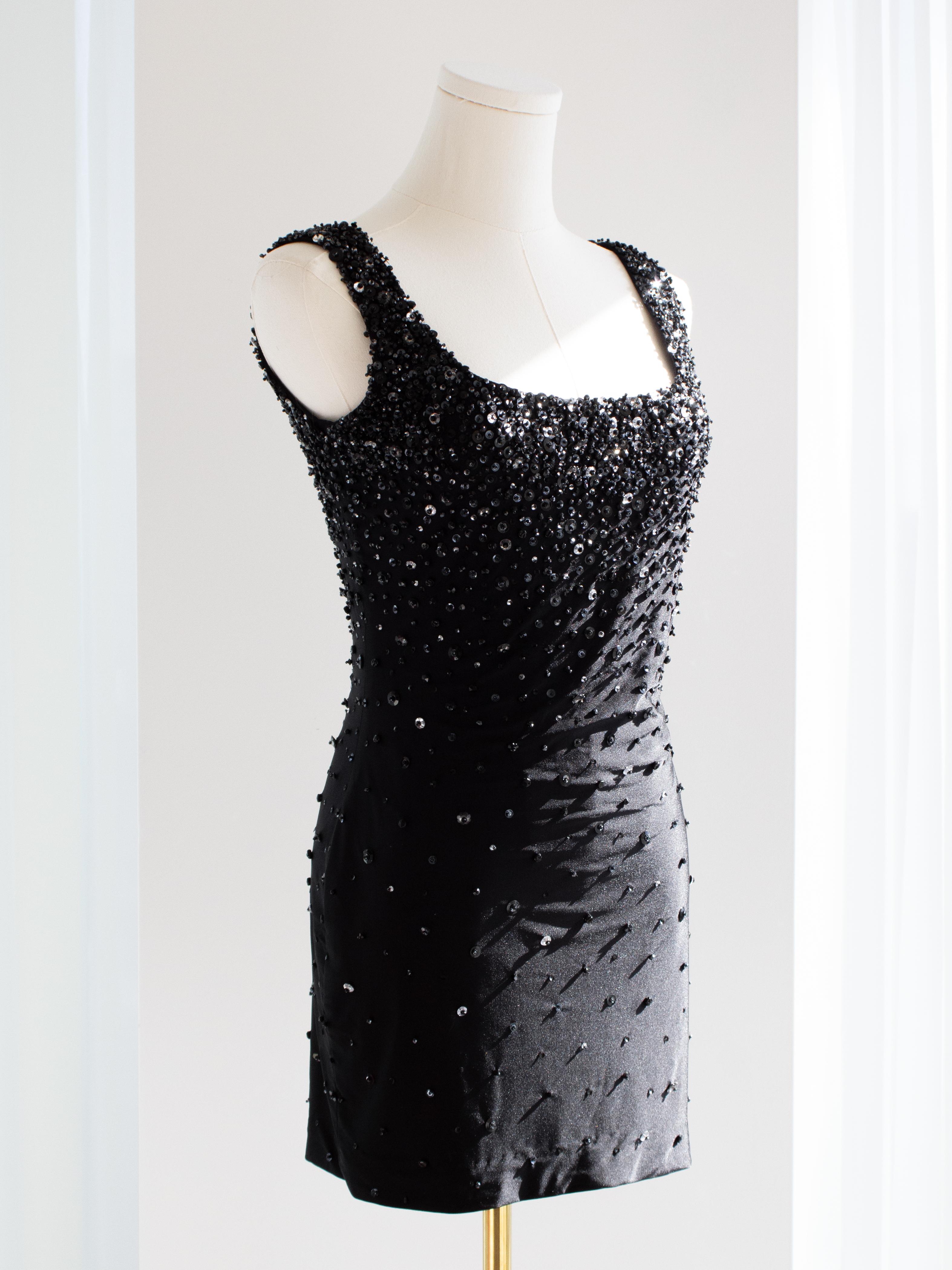 Rare Gianni Versace Couture S/S 1996 Black Embellished Mini Micro Dress For Sale 5