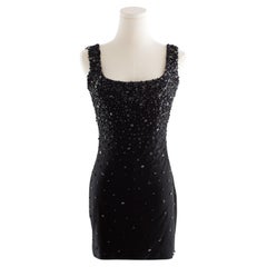 Raro Gianni Versace Couture P/E 1996 Mini Abito Micro Nero Impreziosito