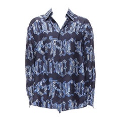 rare GIANNI VERSACE Vintage navy blue gothic font logo graphic shirt IT52 XL
