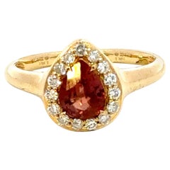Rare GIL Certified 14k Gold .94 ct padparadscha w/ .233 ct Diamond Cocktail Ring