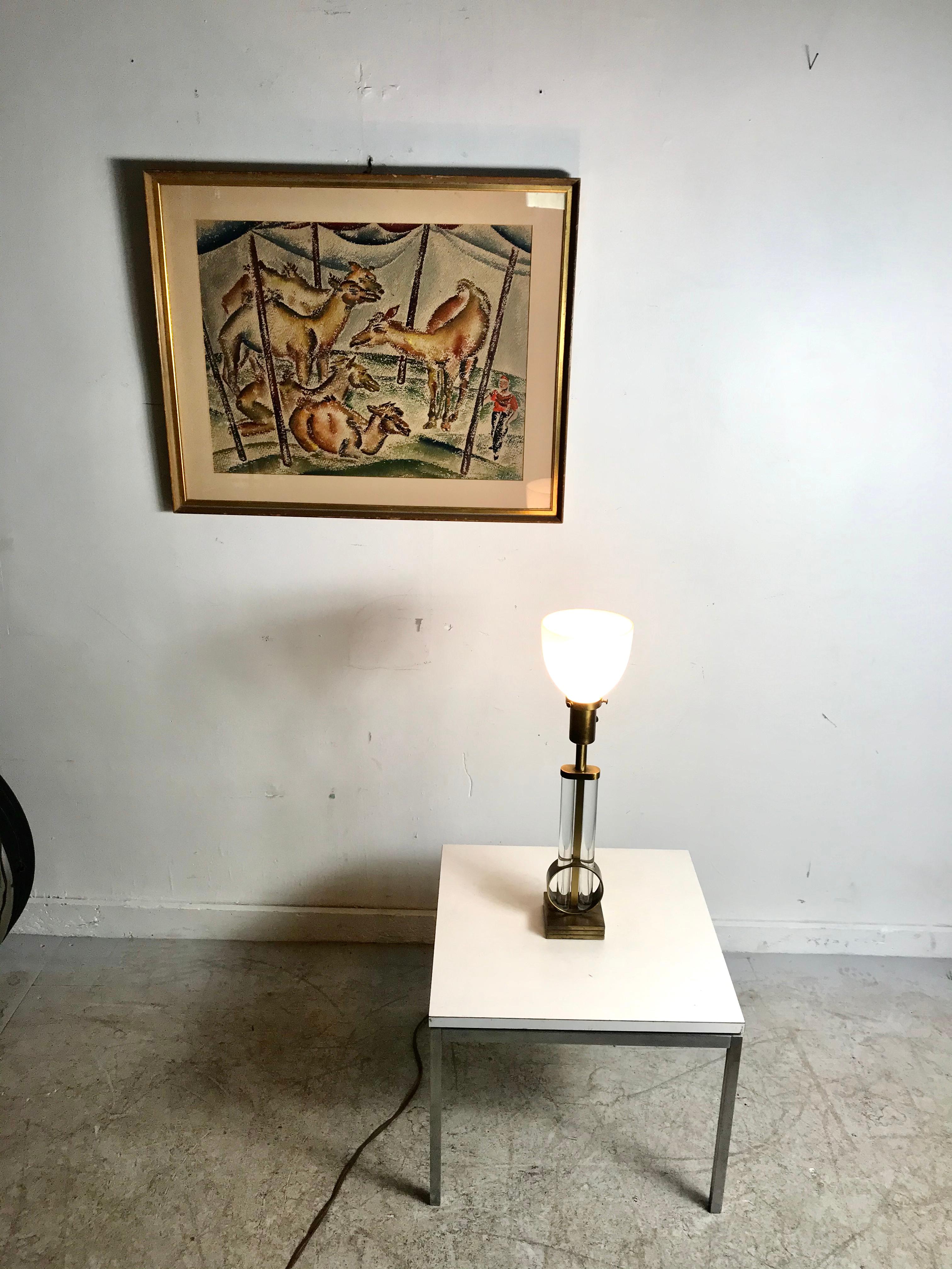 Seltene Gilbert Rhode 1930er Modernist Messing und Glas Tischlampe im Zustand „Gut“ im Angebot in Buffalo, NY