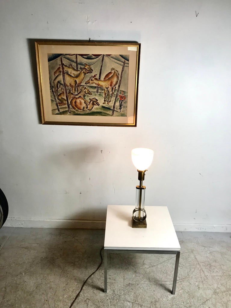 Rare Gilbert Rhode 1930s Modernist Brass and Glass Table Lamp In Good Condition For Sale In Buffalo, NY
