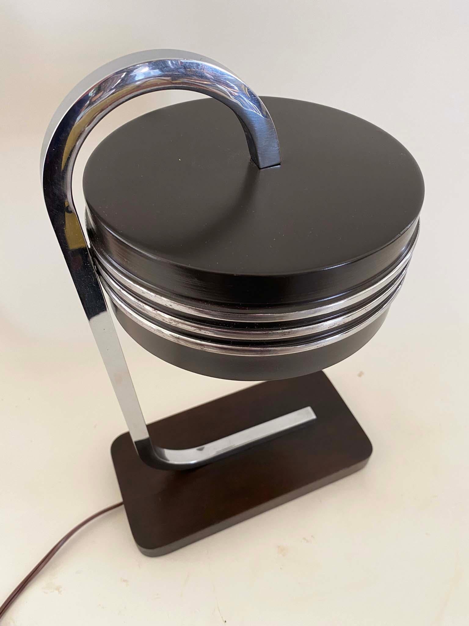Rare Gilbert Rohde Machine Age Chrome, Enamel and Wood Desk or Table Lamp For Sale 5