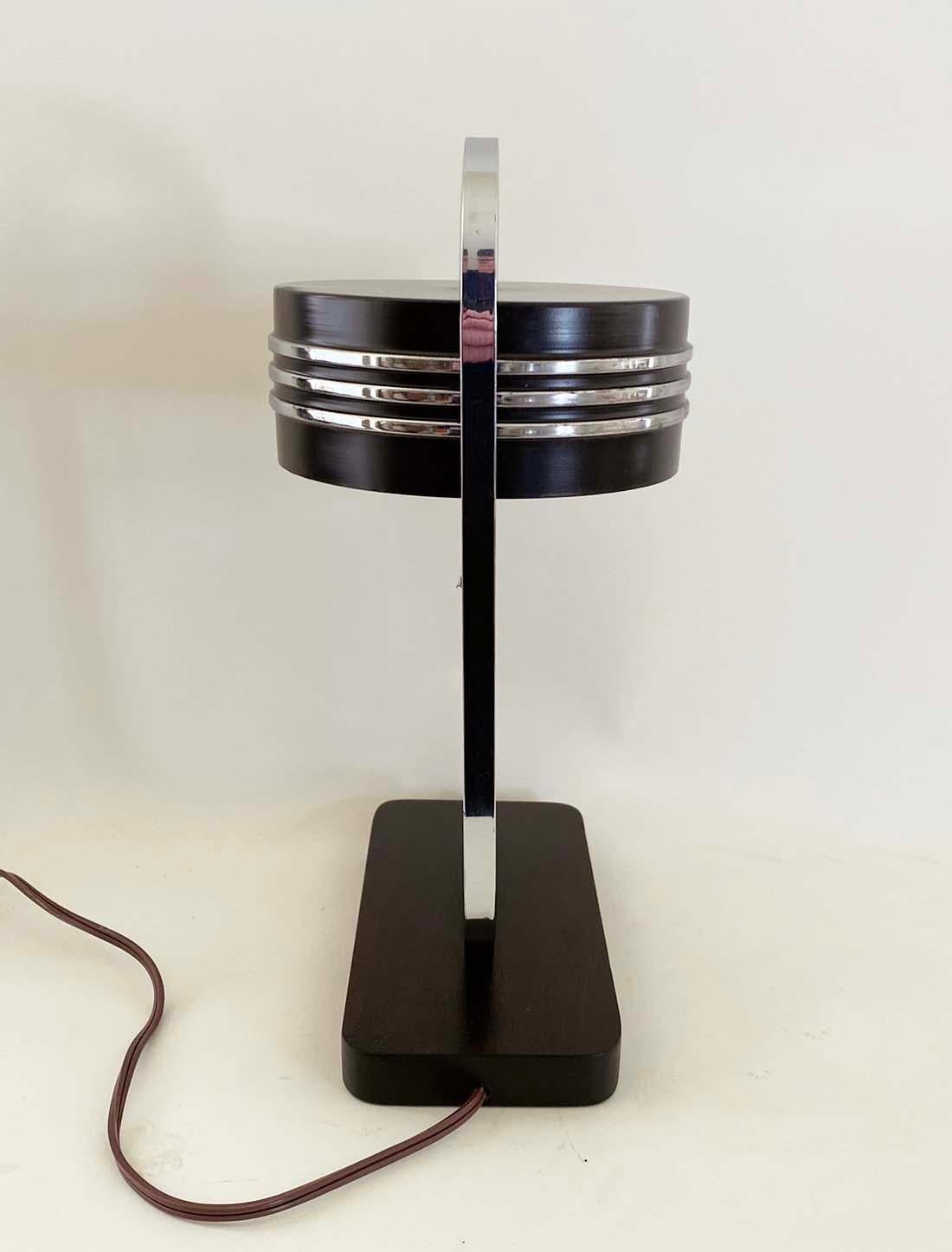 American Rare Gilbert Rohde Machine Age Chrome, Enamel and Wood Desk or Table Lamp For Sale
