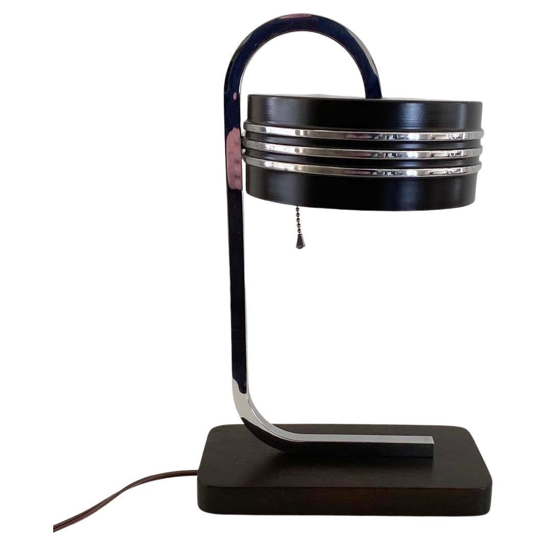 Rare Gilbert Rohde Machine Age Chrome, Enamel and Wood Desk or Table Lamp