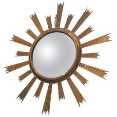 Rare miroir Sunburst en laiton doré, vers 1960