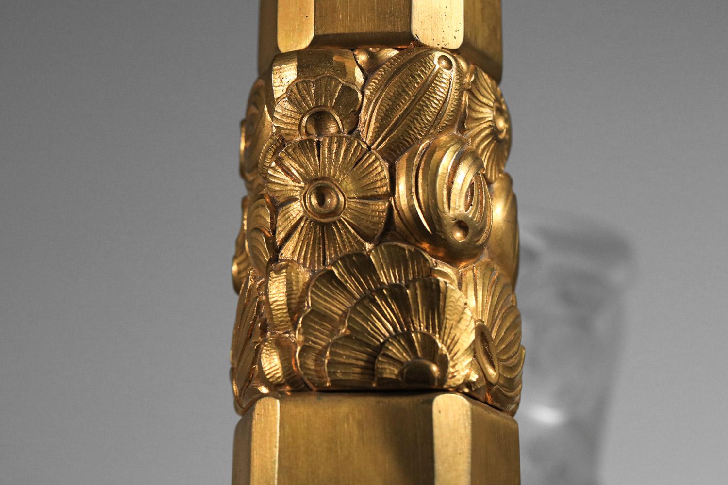 rare gilded bronze art deco chandelier signed J.Coduré Lyon 1930s art nouveau  For Sale 9
