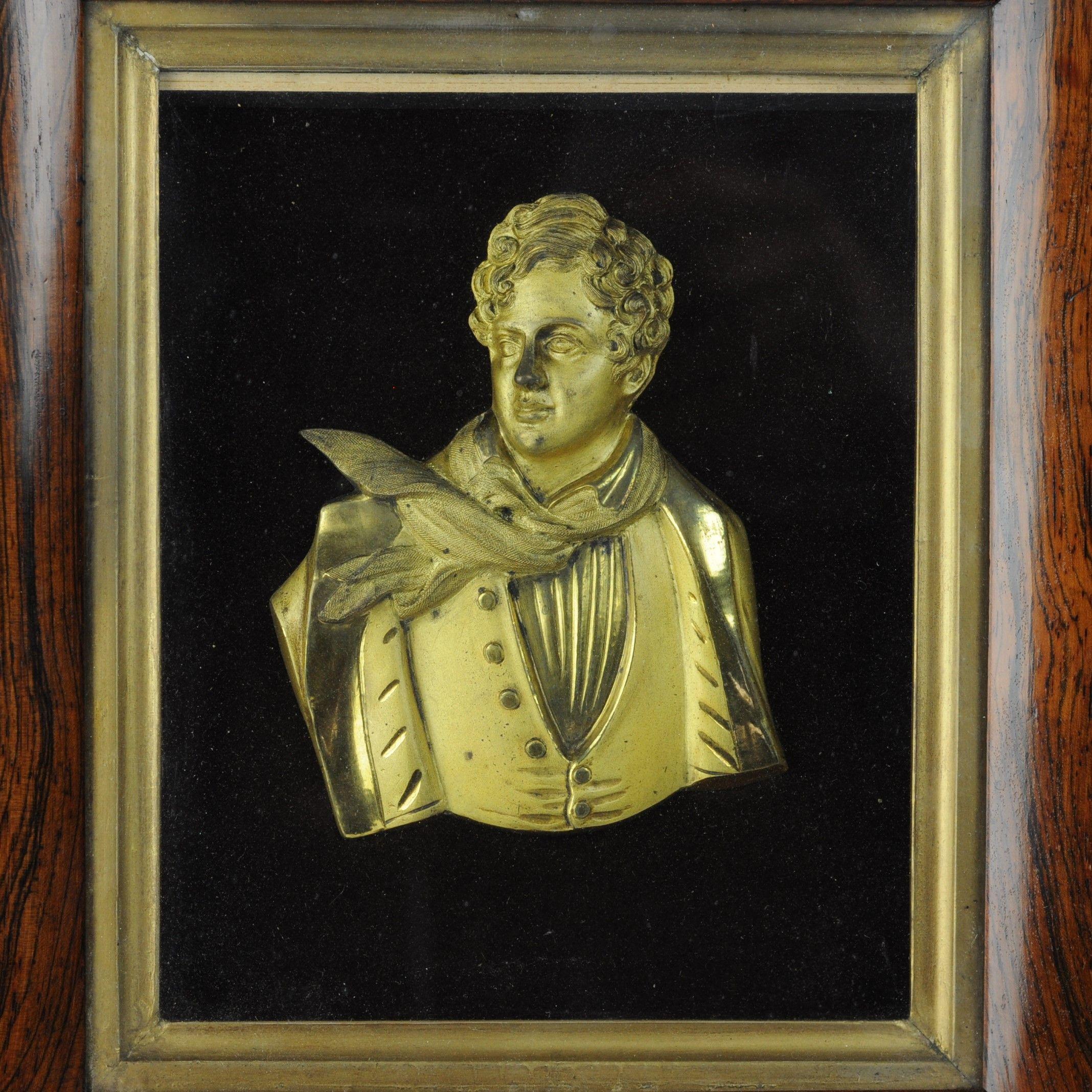 English Rare Gilded Bronze Bust of George IV in Original Frame