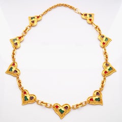 Seltene vergoldete Herzkette Glieder-Statement-Halskette/Gliederkette von Edouard Rambaud, 1990er Jahre