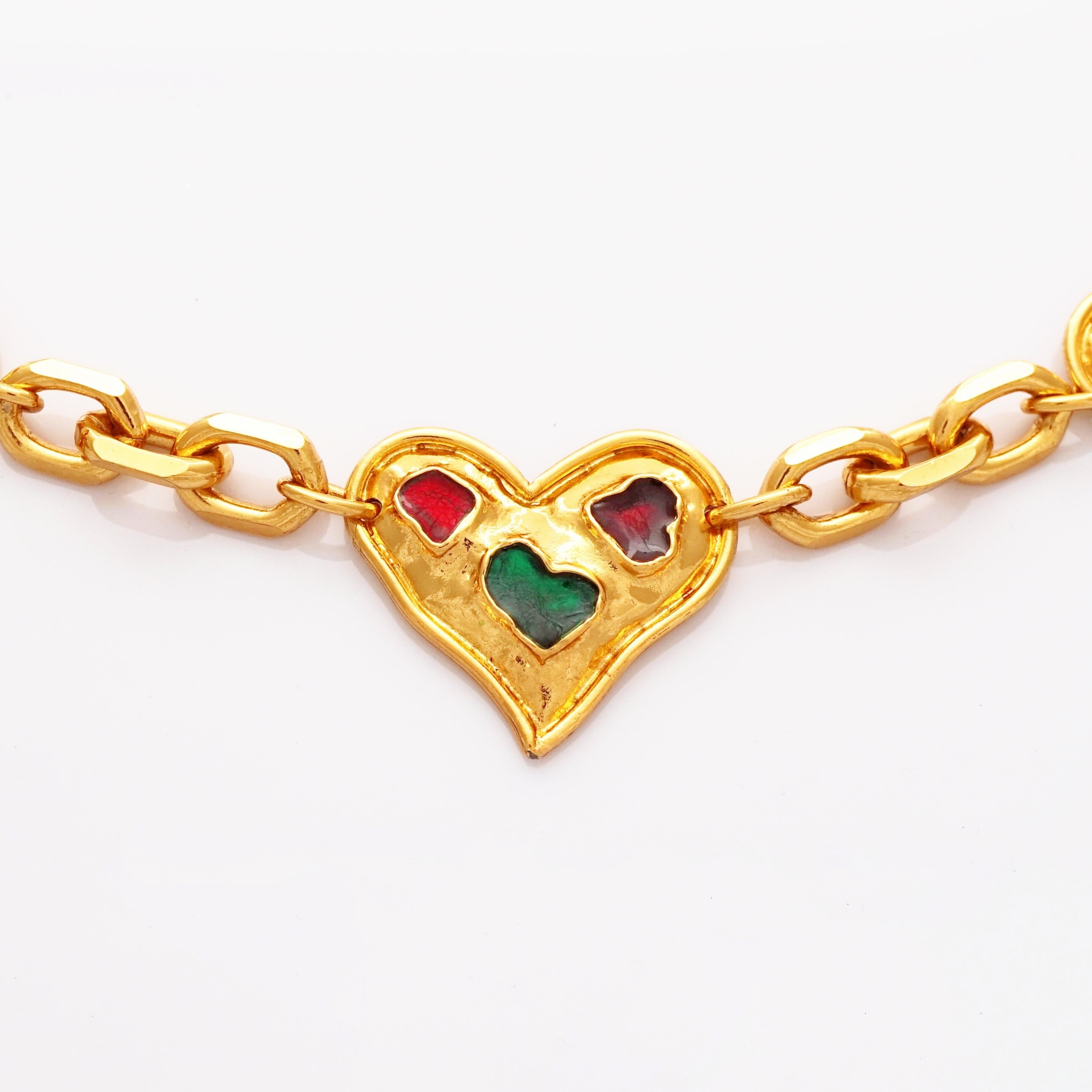 Moderne Rare collier/belge d'affirmation à maillons en forme de cœur doré par Edouard Rambaud, années 1990 en vente