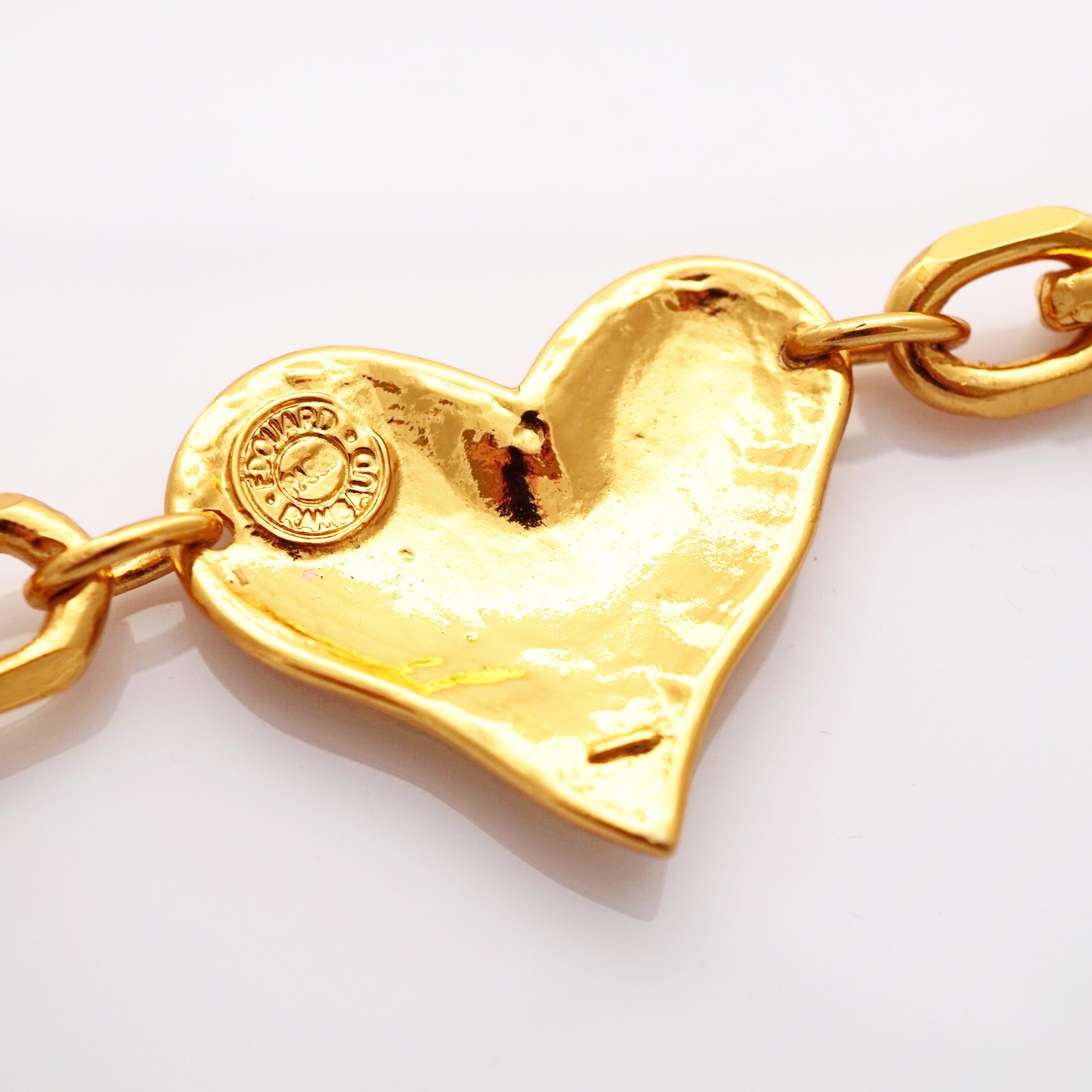 Rare collier/belge d'affirmation à maillons en forme de cœur doré par Edouard Rambaud, années 1990 Bon état - En vente à McKinney, TX