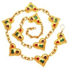 Rare Gilded Heart Chain Link Statement Necklace/Belt By Edouard Rambaud, 1990s