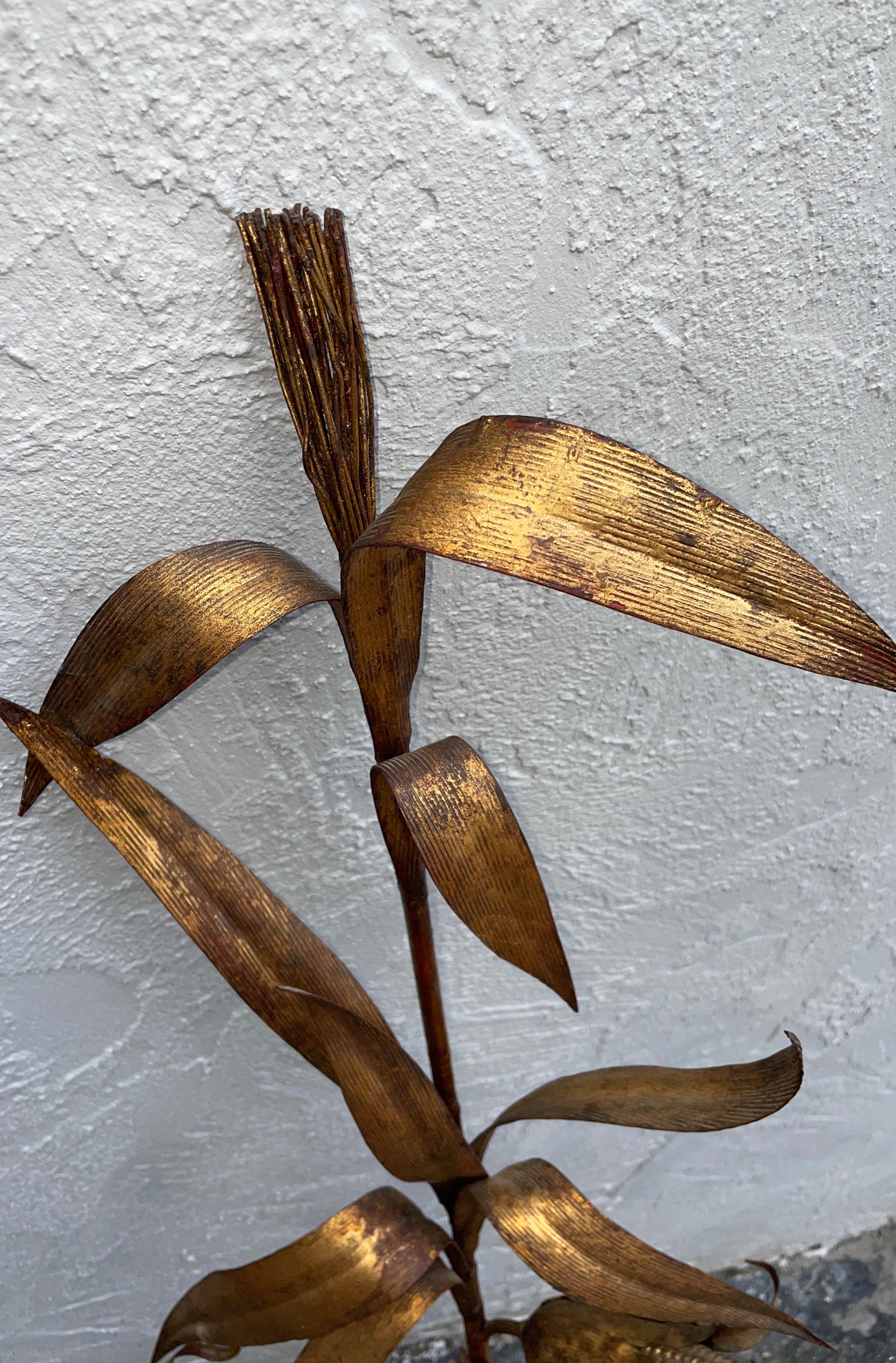 Rare Gilded Metal Cornstalk Wall Decoration In Good Condition For Sale In West Palm Beach, FL