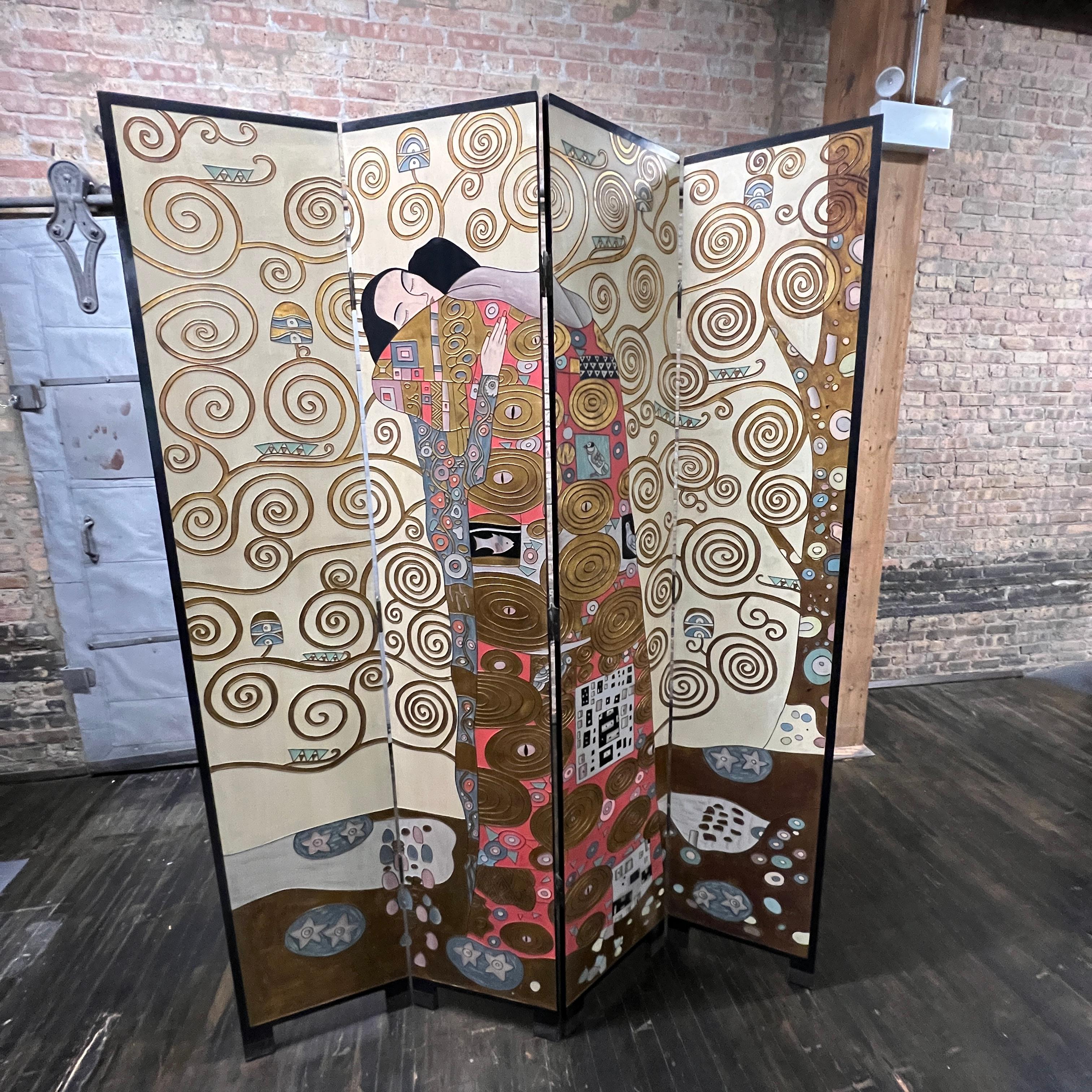 Seltener vierteiliger Bildschirm mit Gustav Klimts 