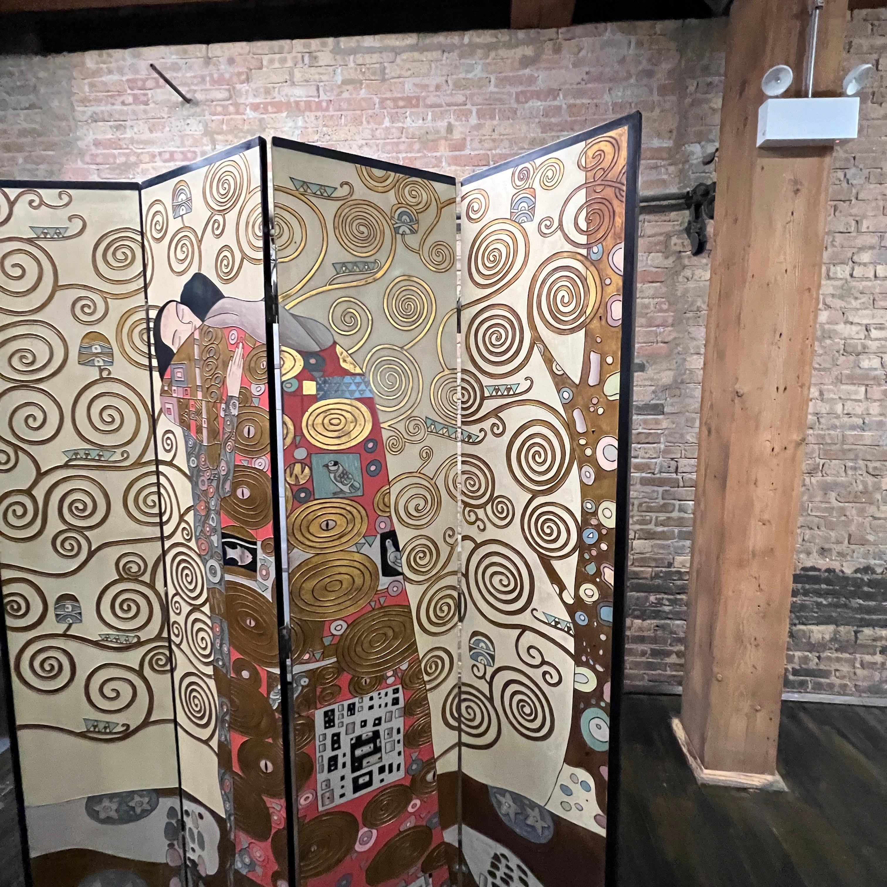 Seltener vergoldeter Raumteiler/Leinwand mit Gustav Klimts 