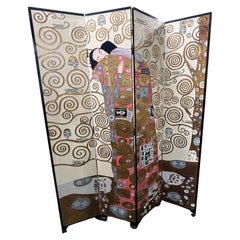 Used Rare Gilded Room Divider/Screen with Gustav Klimt's "The Embrace"