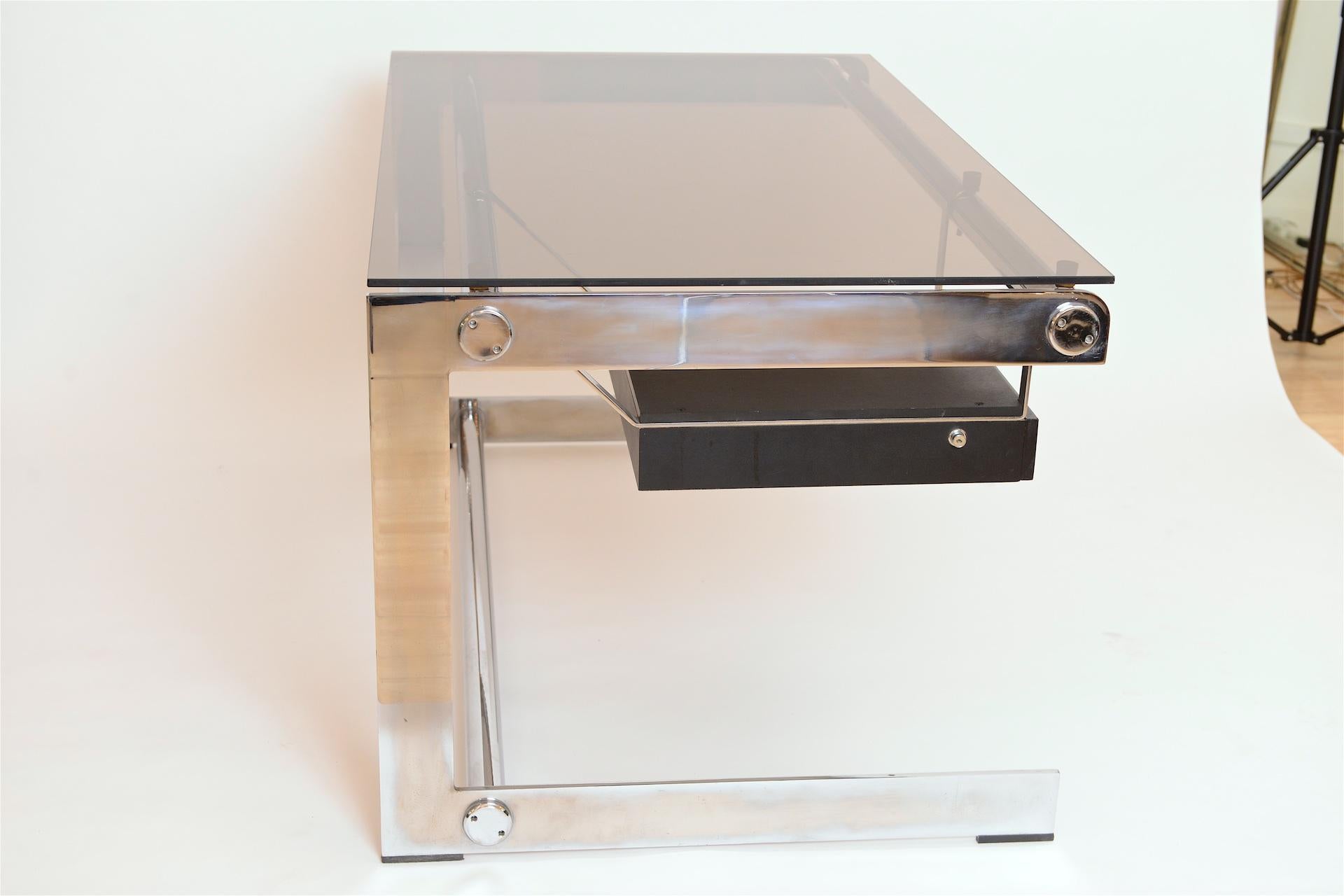 Steel Rare Gilles Bouchez Chrome and Glass Desk for Airbourne, circa 1965