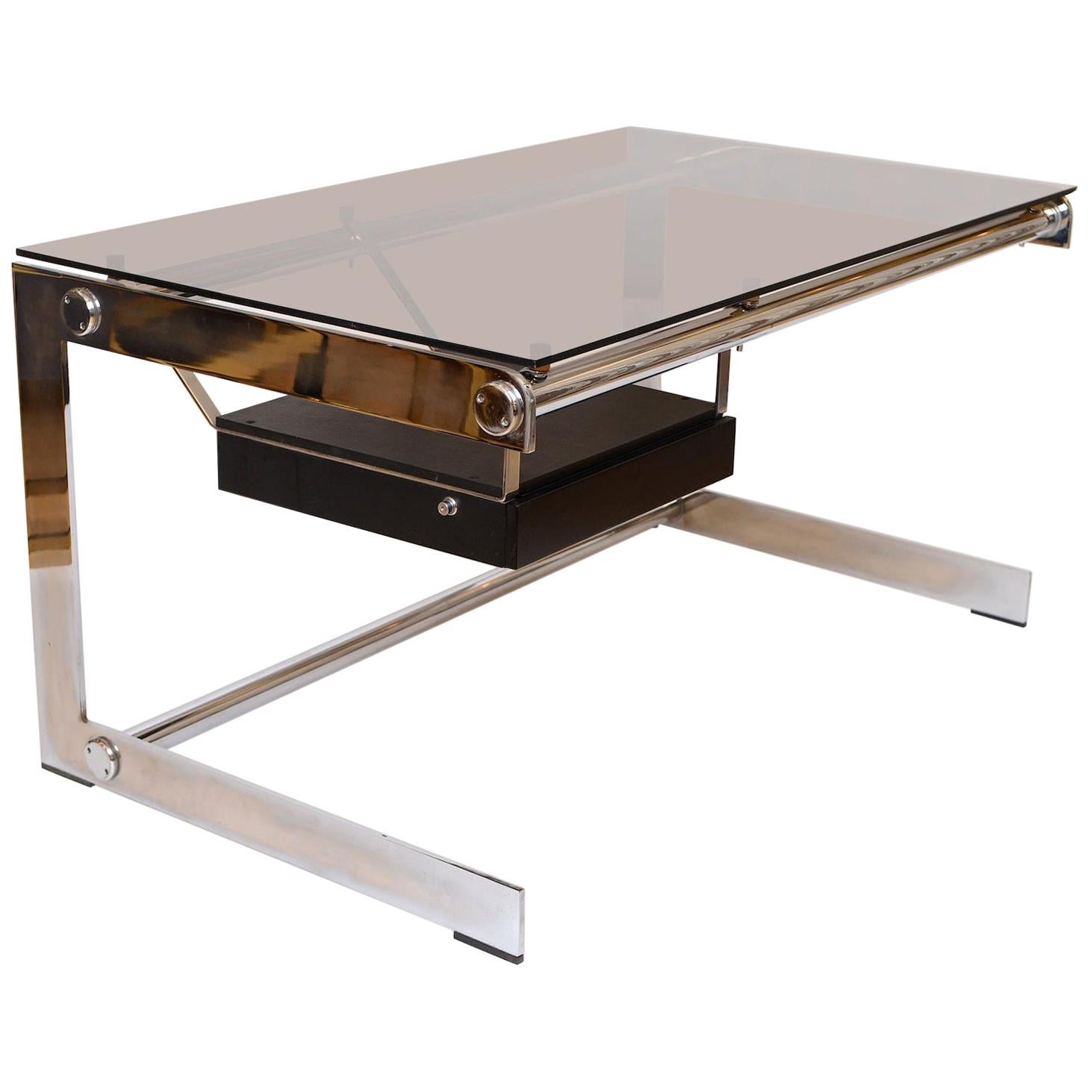 Rare Gilles Bouchez Chrome and Glass Desk for Airbourne, circa 1965