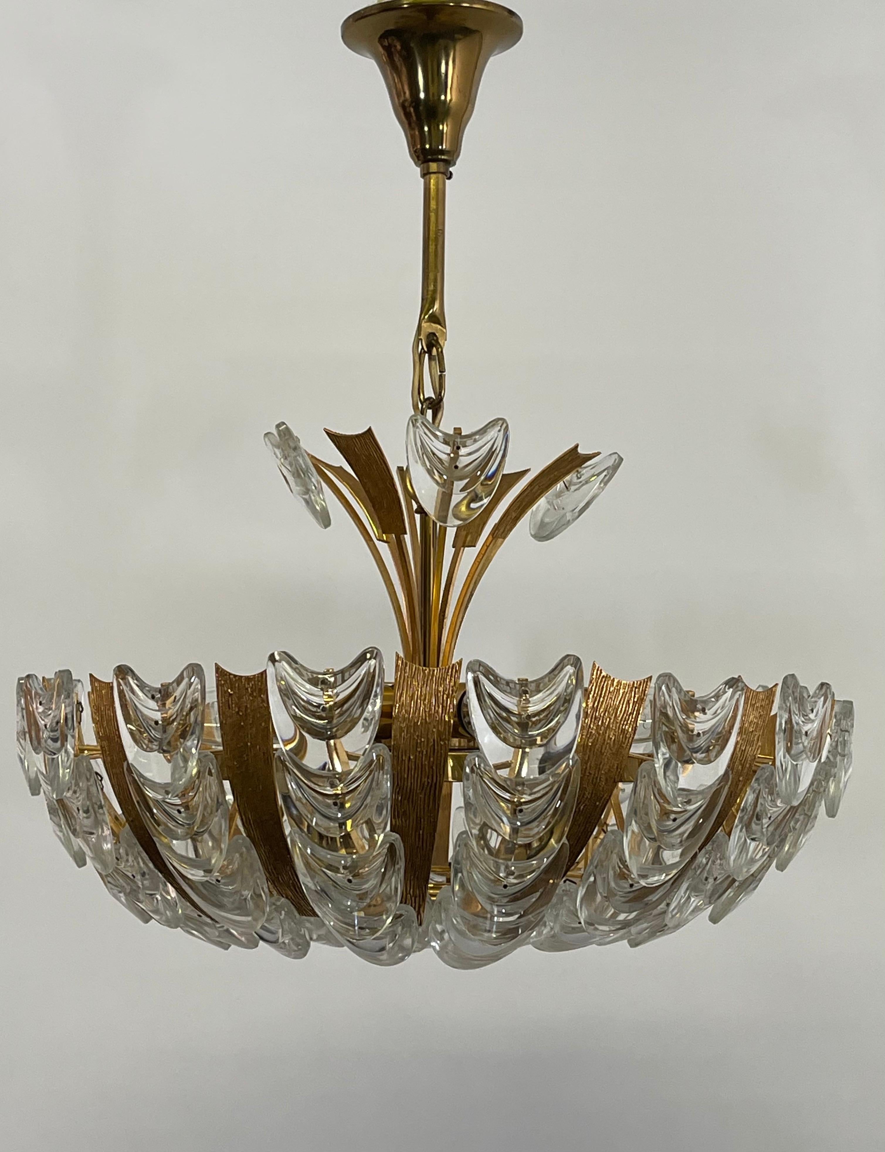 Rare Gilt Brass and Glass Chandelier by Palwa, circa 1960s For Sale 4