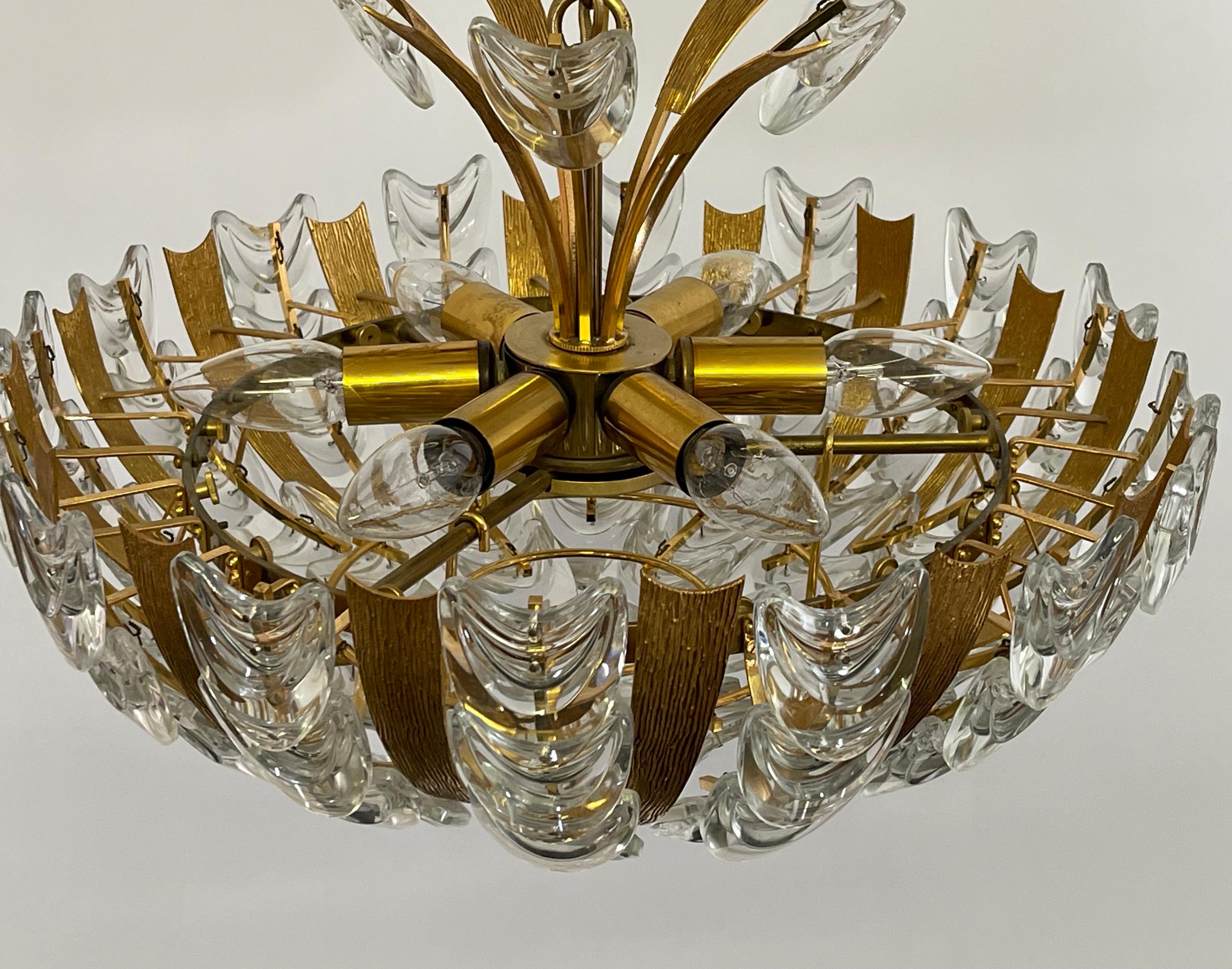 Rare Gilt Brass and Glass Chandelier by Palwa, circa 1960s For Sale 2