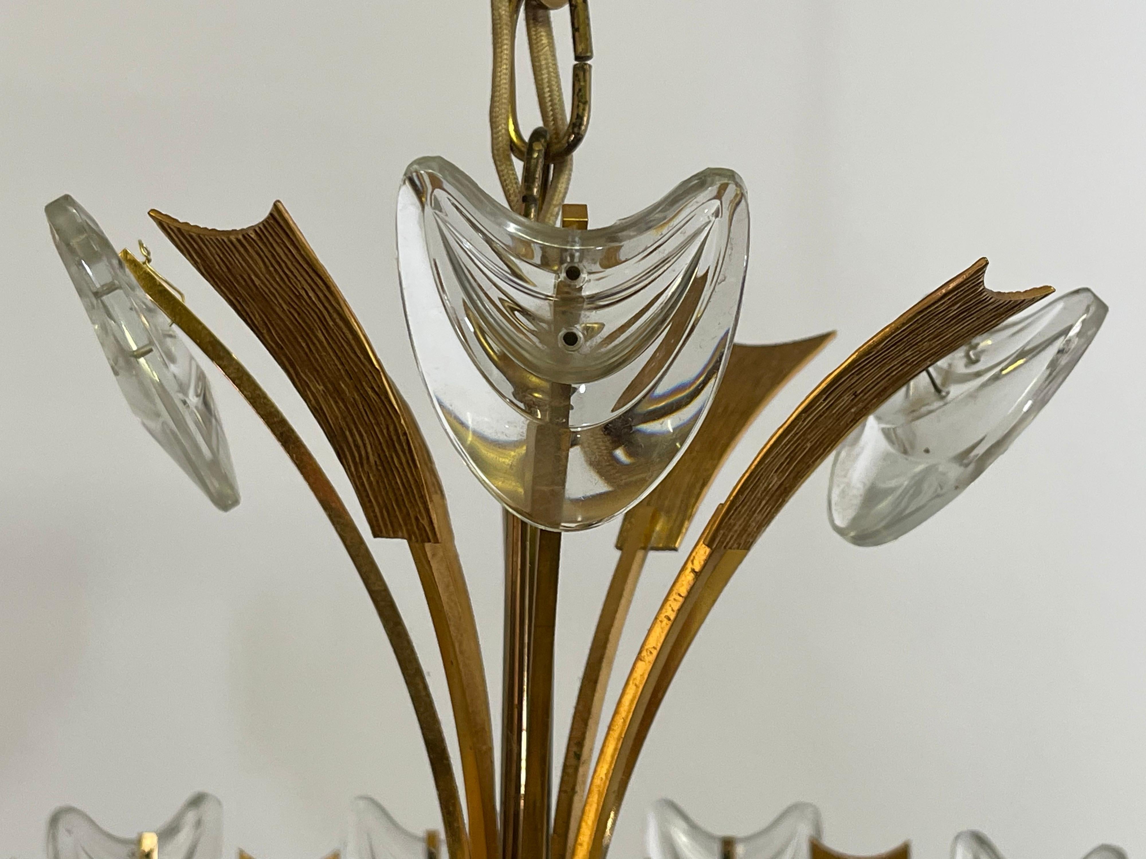 Seltener Kronleuchter aus vergoldetem Messing und Glas von Palwa, ca. 1960er Jahre im Angebot 2