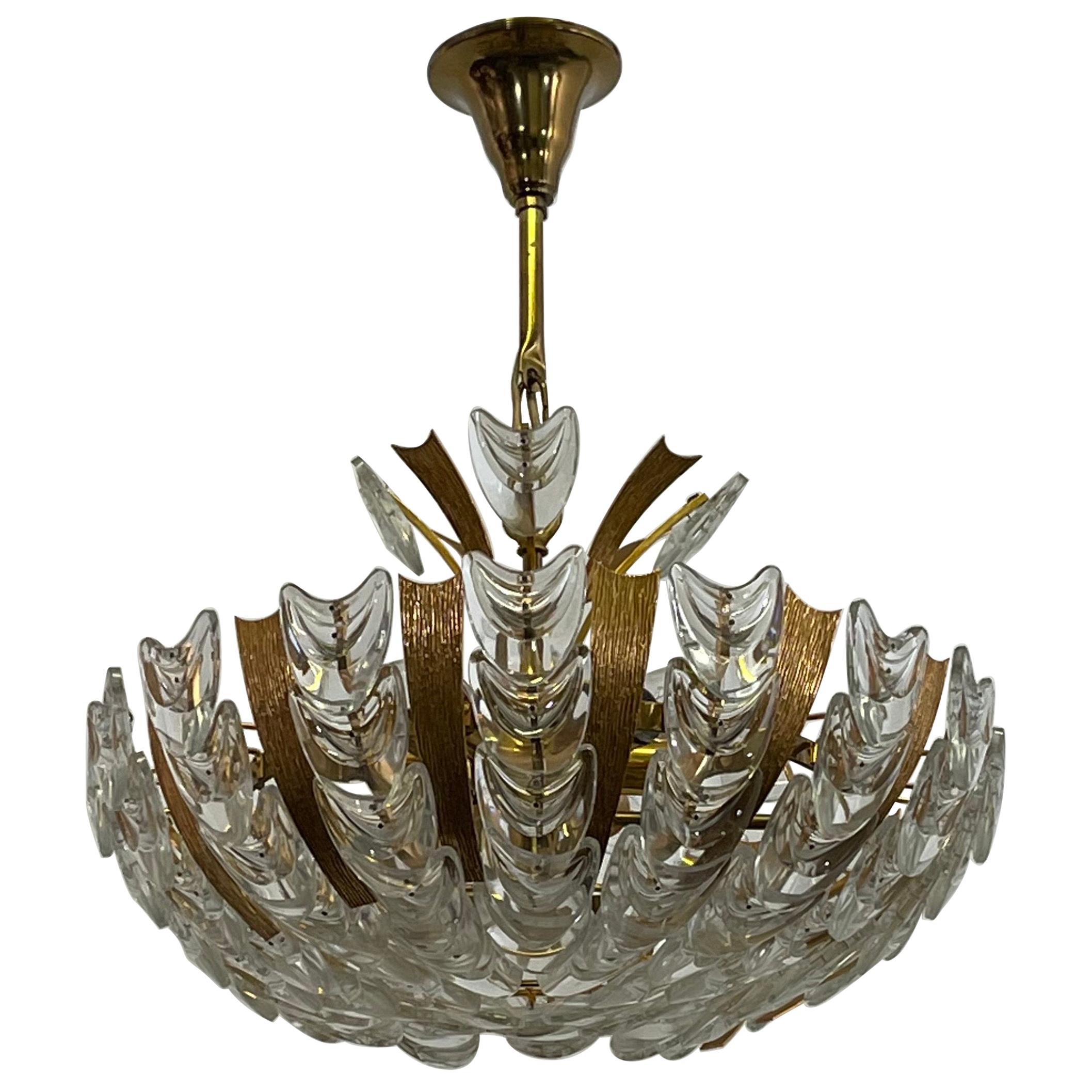 Rare Gilt Brass and Glass Chandelier by Palwa, circa 1960s