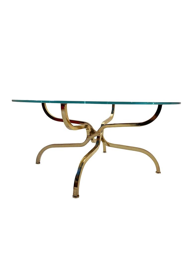 French Rare gilt brass coffee table by Georges Geffroy, Circa 1960.