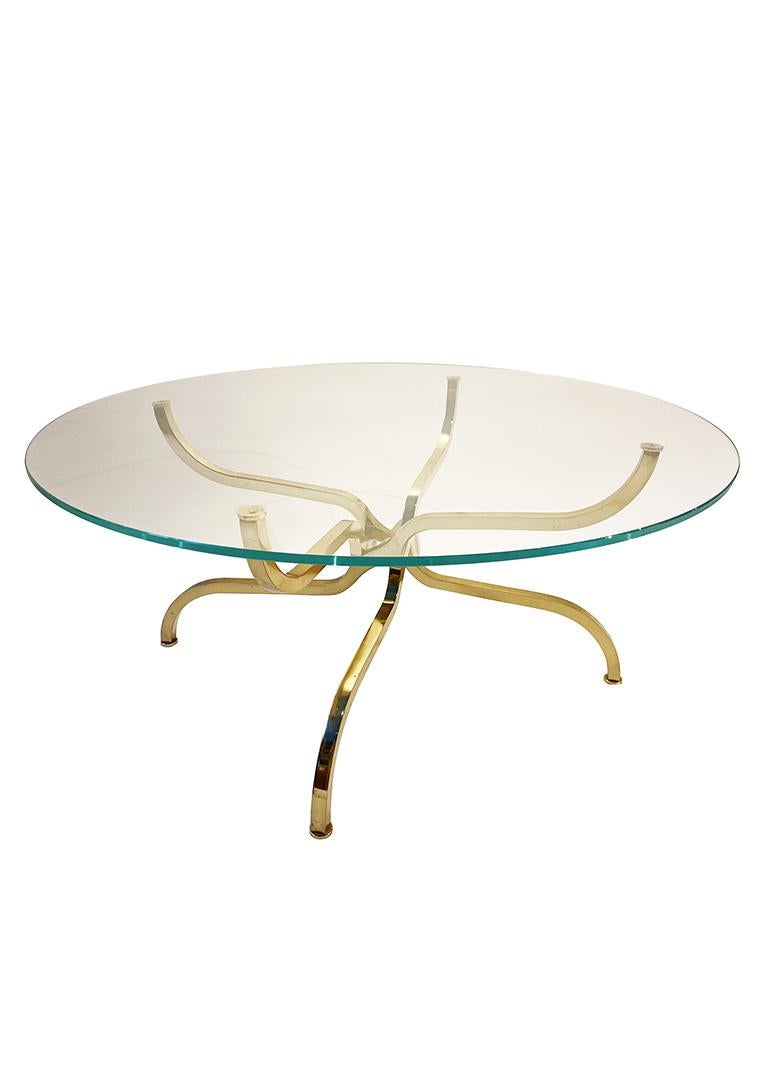 Rare gilt brass coffee table by Georges Geffroy, Circa 1960. In Good Condition In Renens, CH