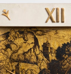 Raro orologio da tavolo svizzero in bronzo dorato e pergamena Gübelin