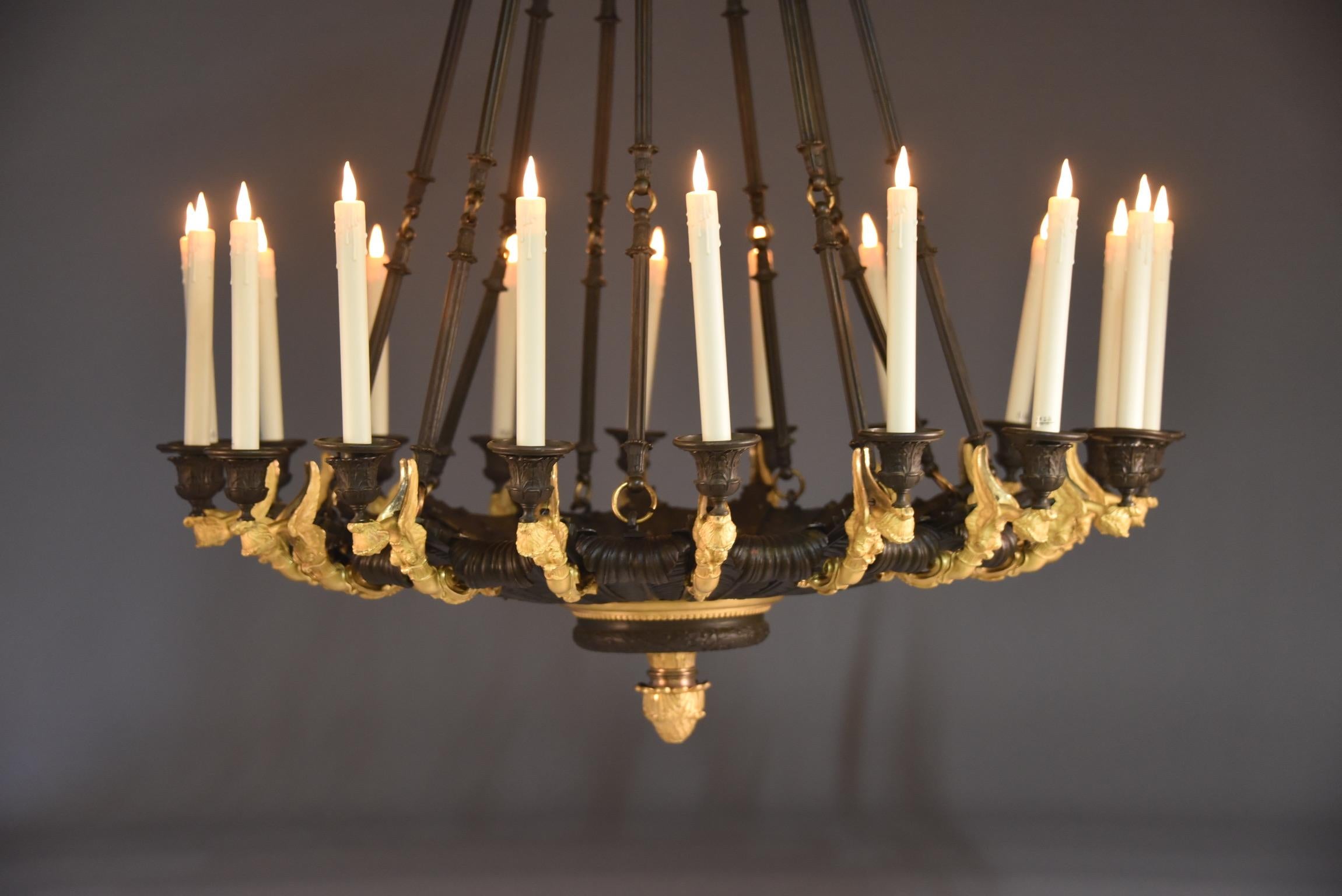 Rare Gilt Bronze Chandelier, Attributed to Galle, Charles X, 18-Light Arms, 1820 For Sale 6