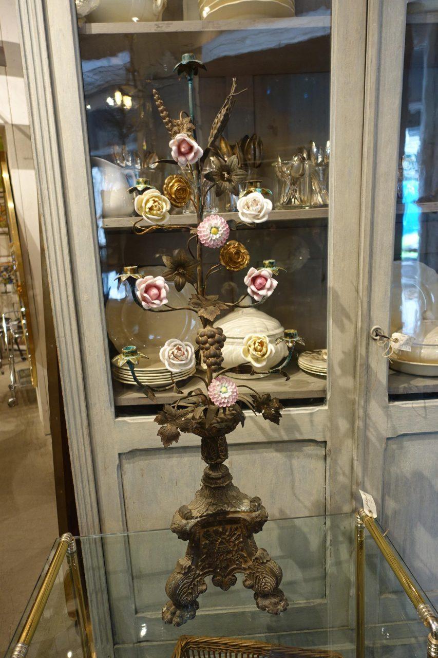 A seldom find in all our years and experience travelling through France. Stunning tall antique (circa 1880s) French church candelabra, in gorgeous gilded bronze. Beautifully ornate, being decorated with 9 lovely and varied white, golden and pale