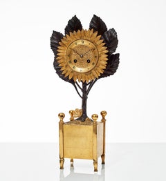 Rare Gilt-bronze French Empire Charles X Sunflower Mantel Clock