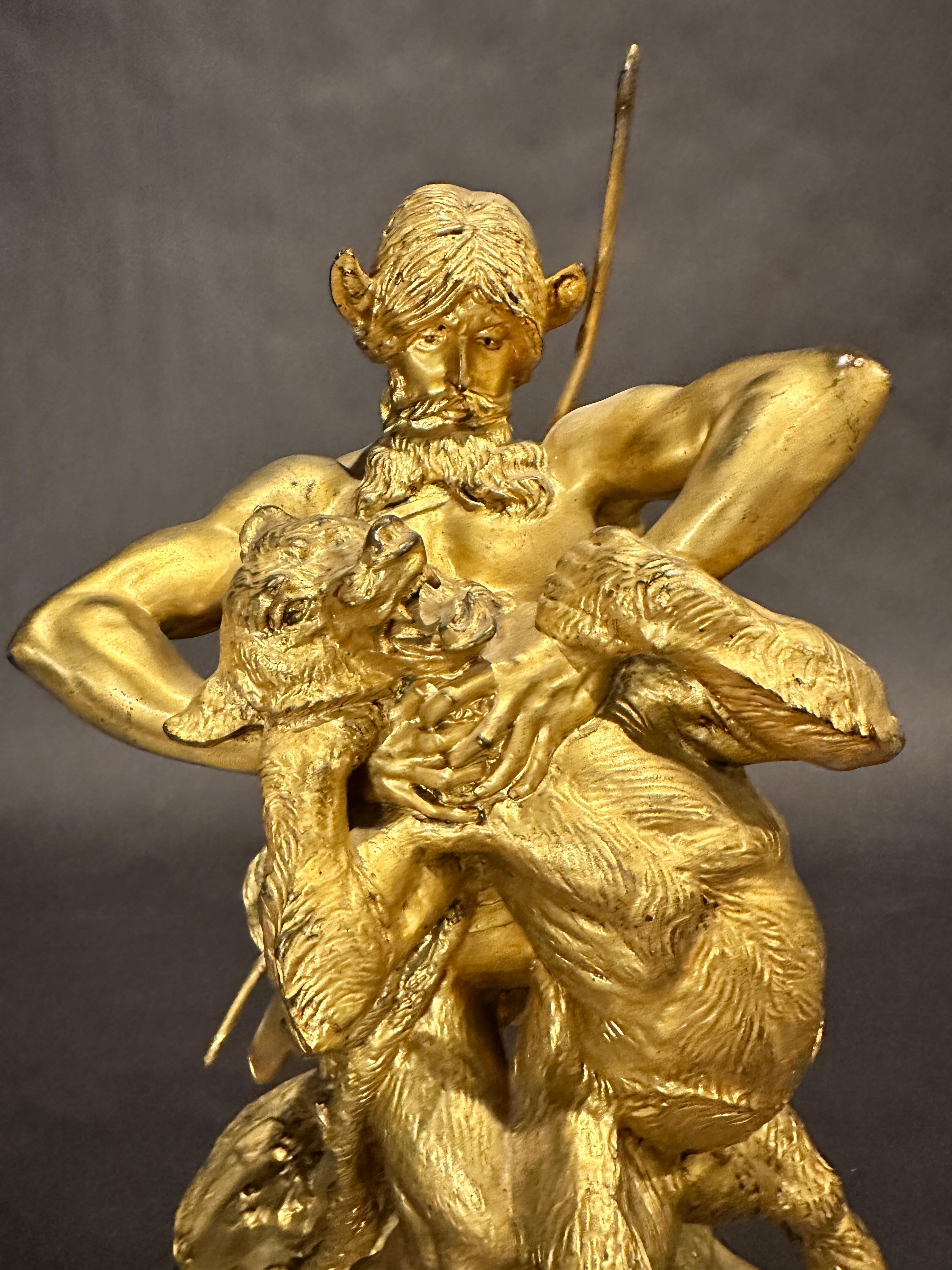 Seltene skulpturale Gruppe aus vergoldeter Bronze von Emmanuel Fremiet (1824 - 1910) (Vergoldet) im Angebot