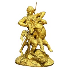 Seltene skulpturale Gruppe aus vergoldeter Bronze von Emmanuel Fremiet (1824 - 1910)