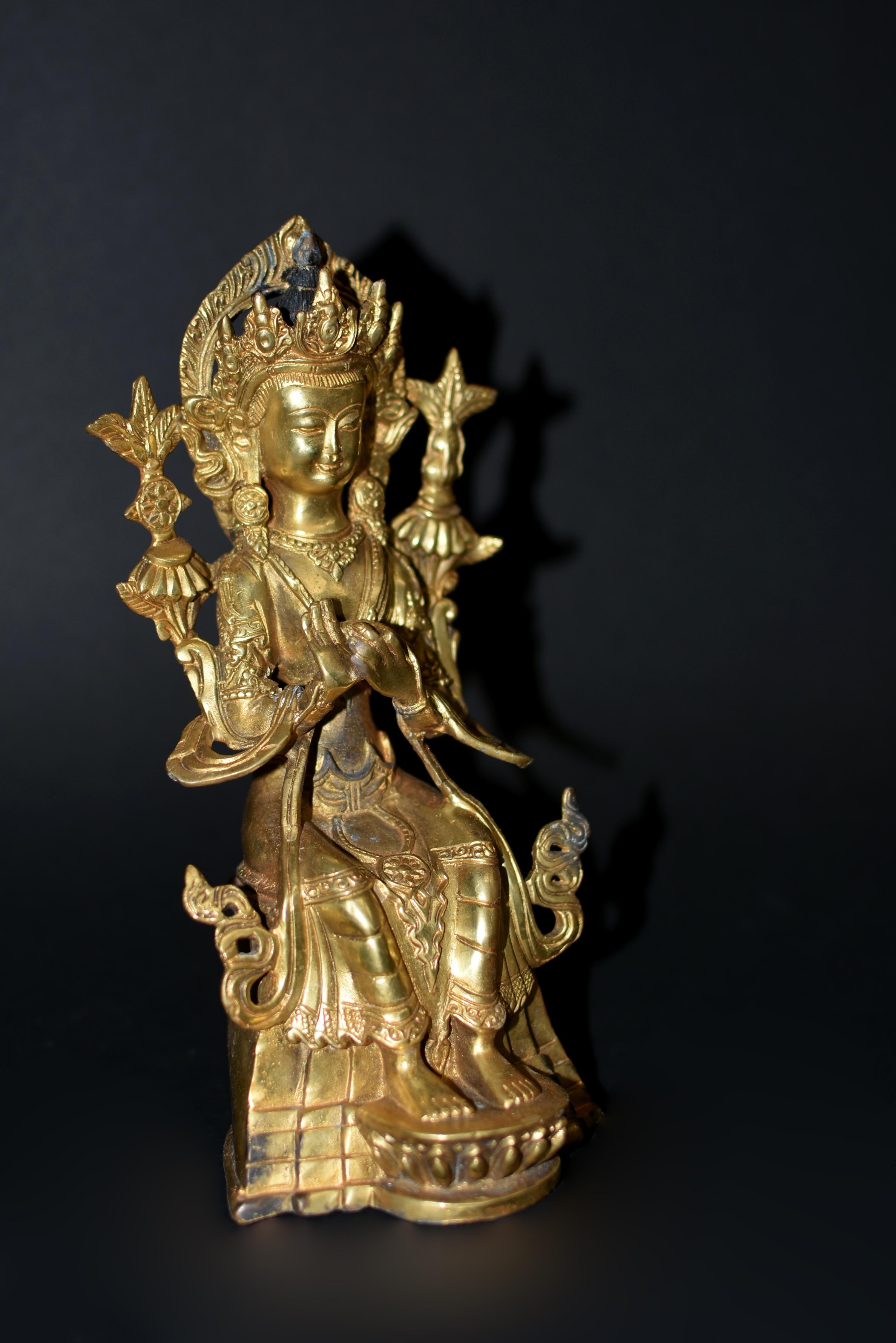 20th Century Maitreya Future Buddha Gilt Bronze Tibetan Statue For Sale