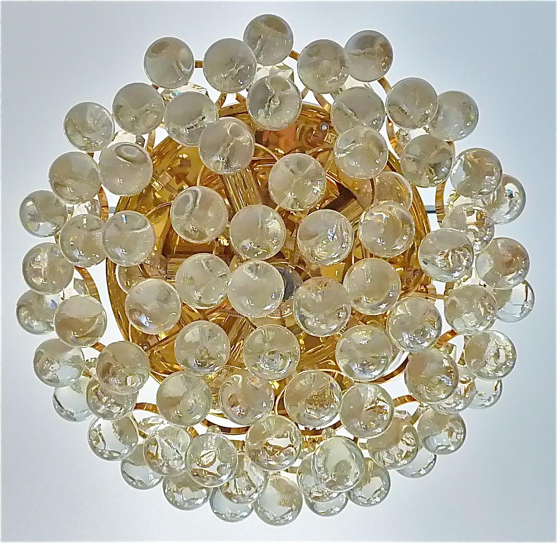 Rare Gilt Palwa Flush Mount Chandelier Italian Murano Glass Spheres, 1960s  For Sale 3