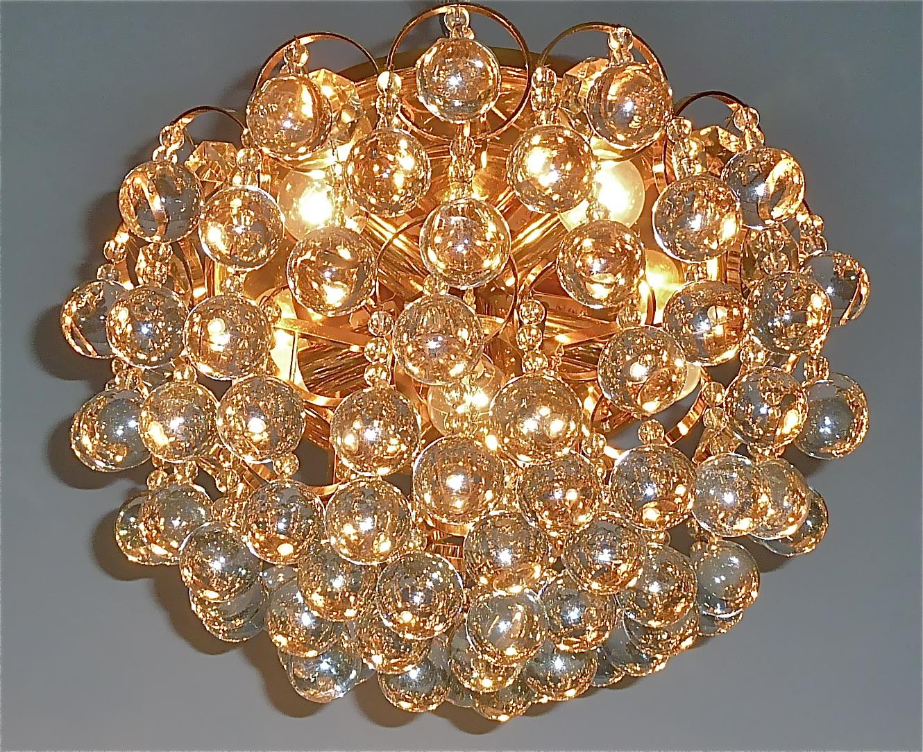 Rare Gilt Palwa Flush Mount Chandelier Italian Murano Glass Spheres, 1960s  For Sale 6