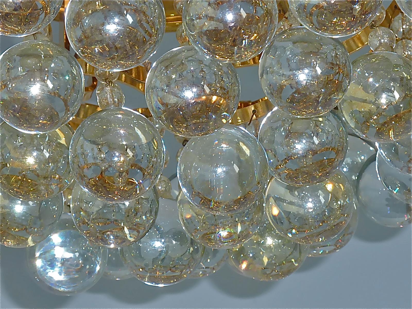 Rare Gilt Palwa Flush Mount Chandelier Italian Murano Glass Spheres, 1960s  For Sale 8