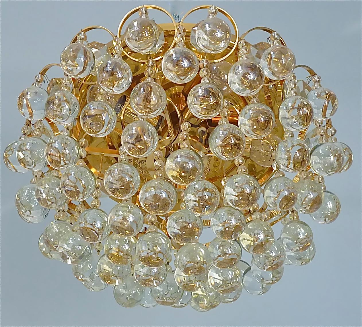 Rare Gilt Palwa Flush Mount Chandelier Italian Murano Glass Spheres, 1960s  For Sale 10