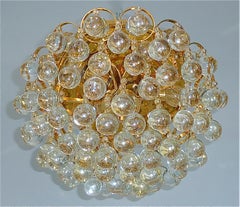 Rare Gilt Palwa Flush Mount Chandelier Italian Murano Glass Spheres, 1960s
