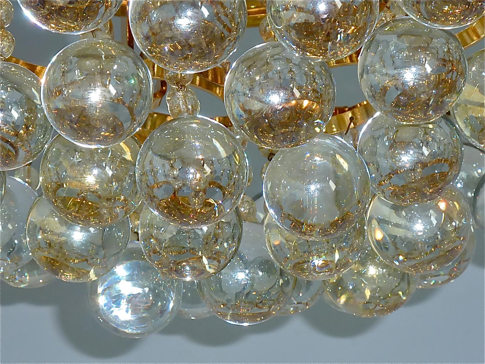 Hollywood Regency Rare Gilt Palwa Flush Mount Chandelier Italian Murano Glass Spheres, 1960s  For Sale