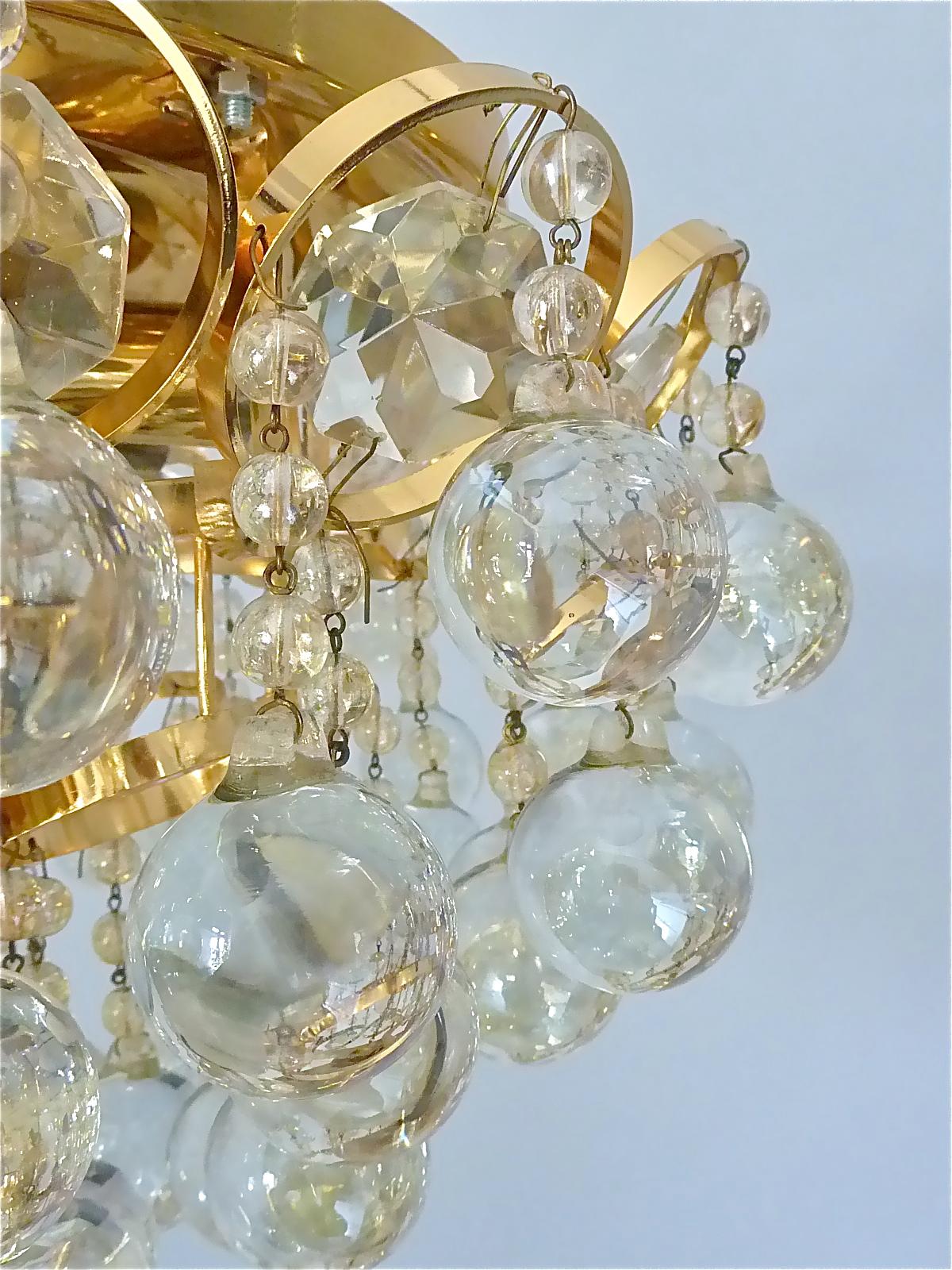 Mid-20th Century Rare Gilt Palwa Flush Mount Chandelier Italian Murano Glass Spheres, 1960s  For Sale