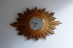 Raro orologio da parete in legno dorato Smith & Smith Gold Sunburst. Prodotto in Inghilterra