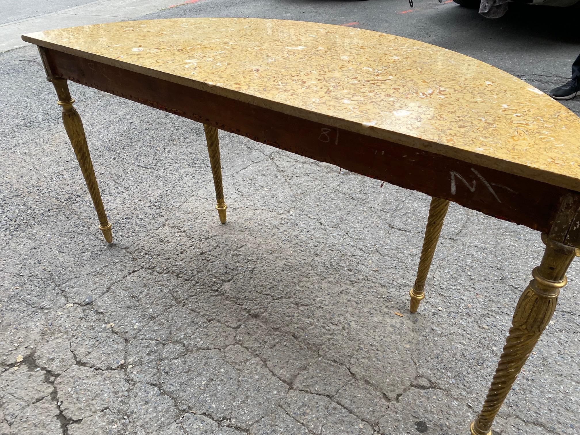 Rare Giltwood Adam Period Demi Lune Console Table with Sienna Marble Top For Sale 10