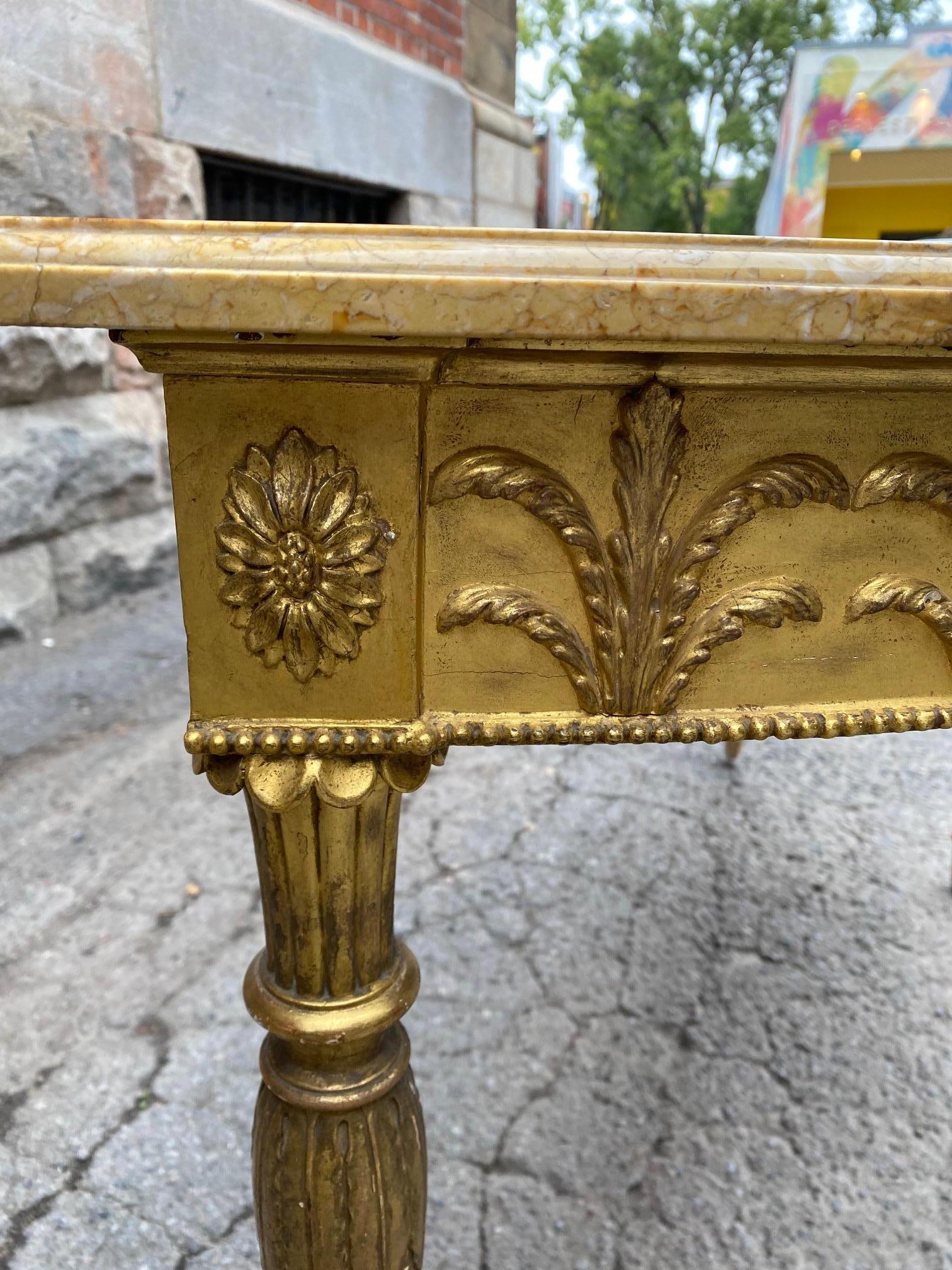 English Rare Giltwood Adam Period Demi Lune Console Table with Sienna Marble Top For Sale