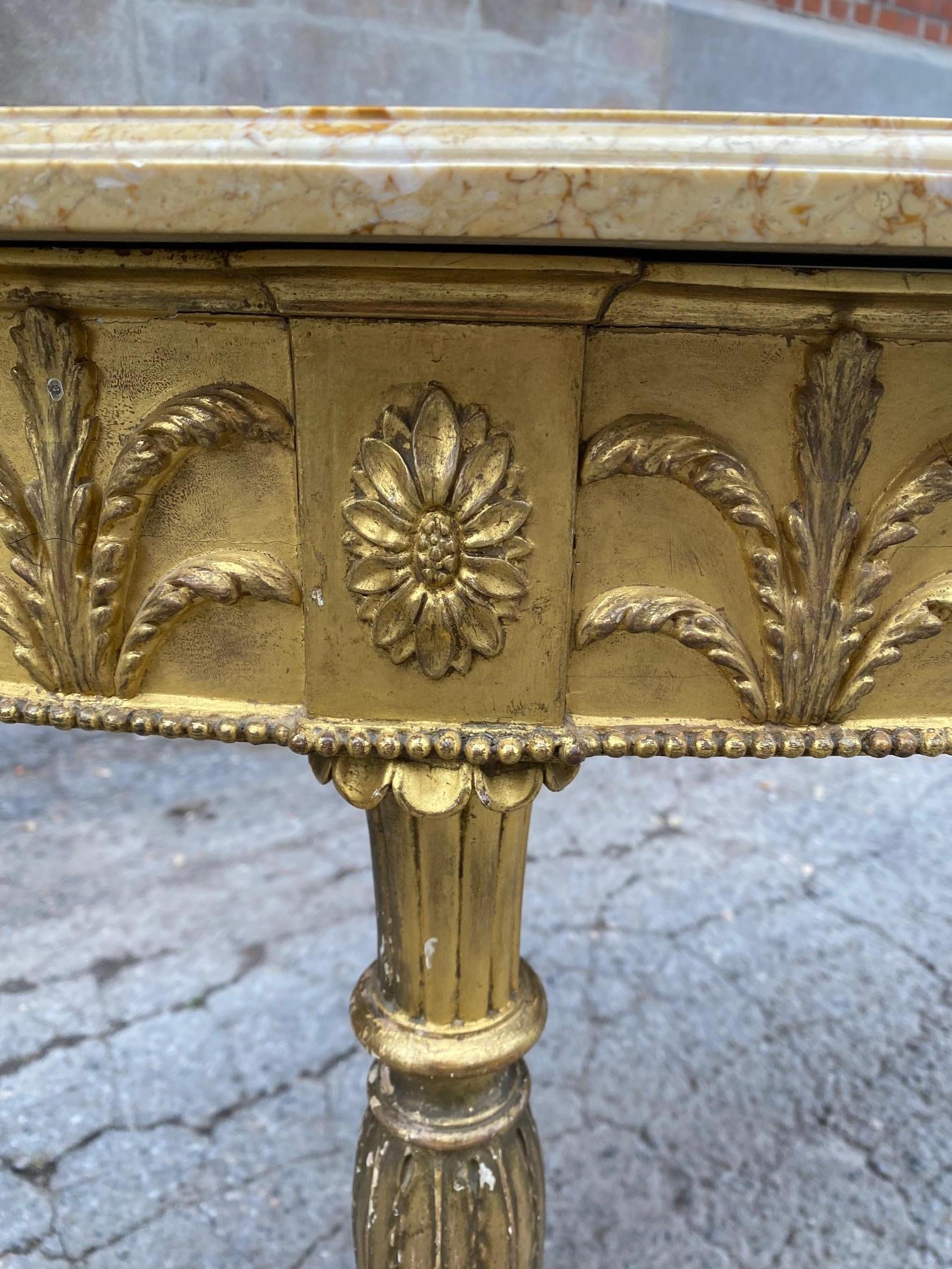 Rare Giltwood Adam Period Demi Lune Console Table with Sienna Marble Top In Good Condition For Sale In Montreal, QC