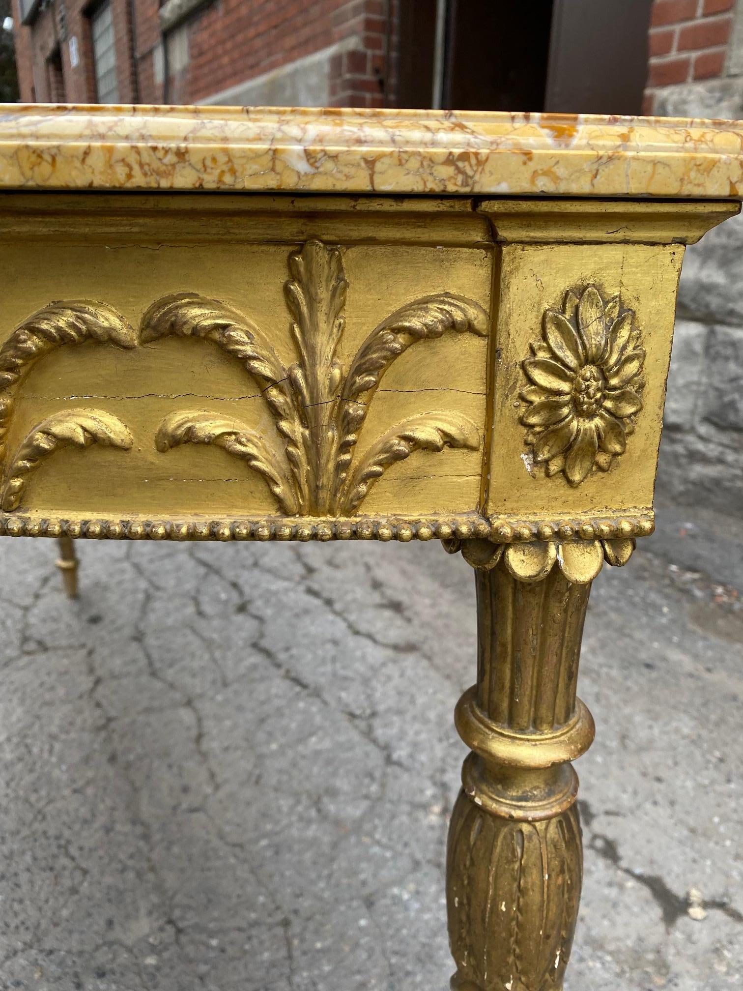 Late 18th Century Rare Giltwood Adam Period Demi Lune Console Table with Sienna Marble Top For Sale