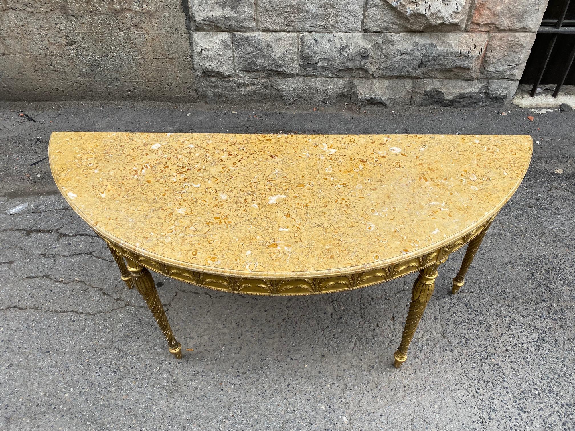 Rare Giltwood Adam Period Demi Lune Console Table with Sienna Marble Top For Sale 2